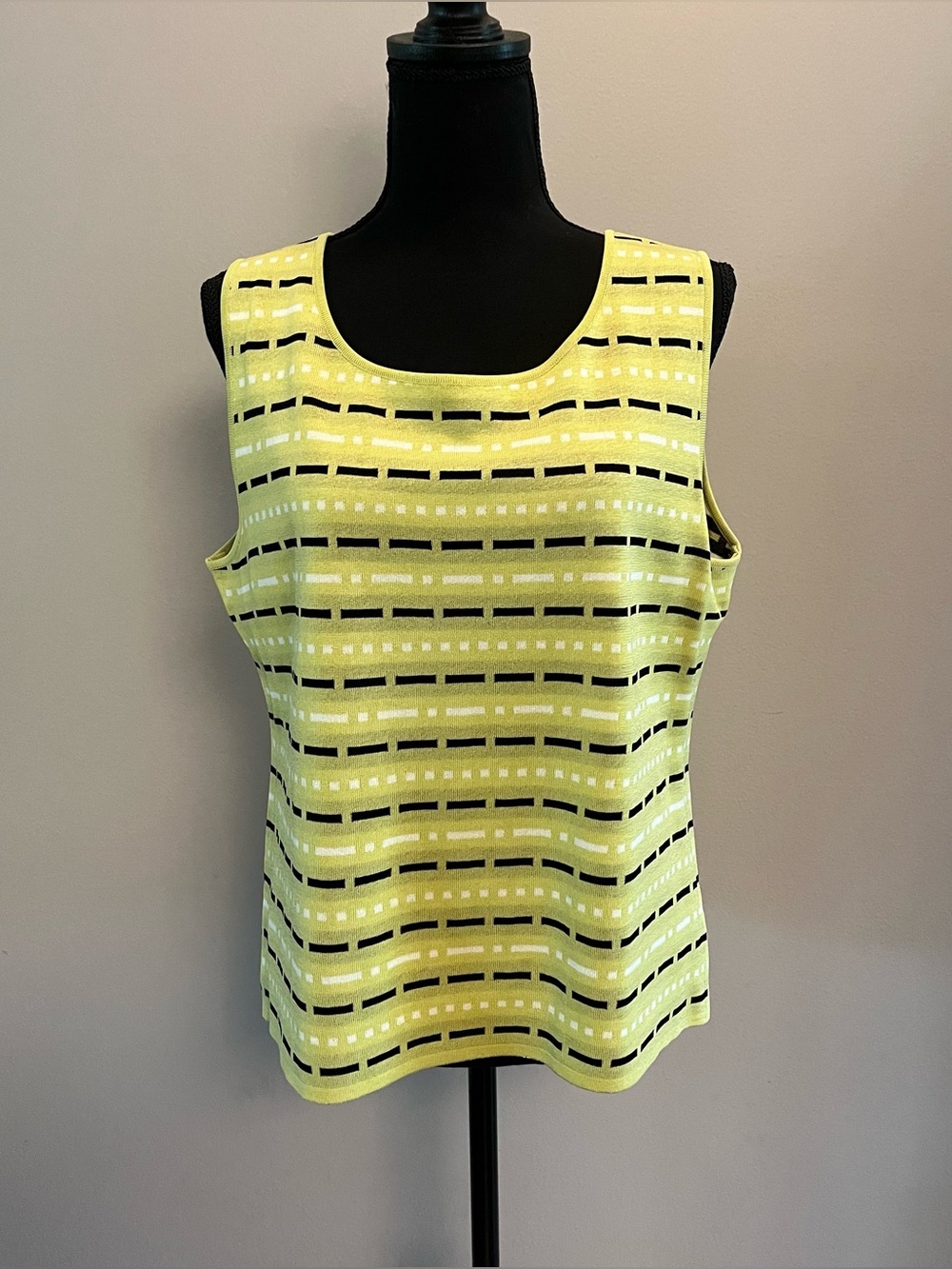 Misook Yellowish/Green Striped Sleeveless Knit Tank